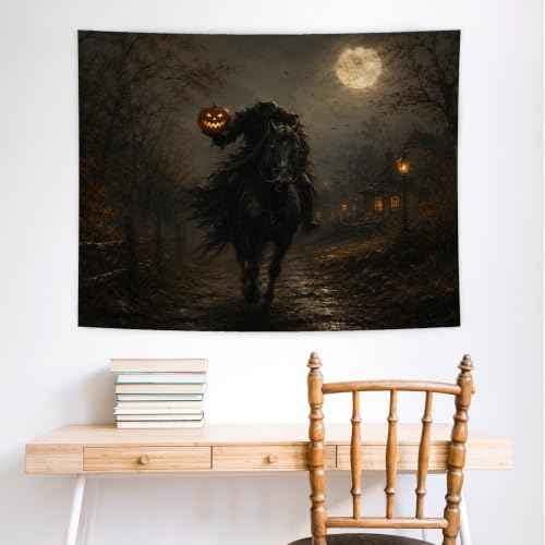 Whimsical Goth Halloween Headless Horseman Wall Tapestry 50x60 In