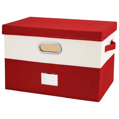 Large Linen Fabric Foldable Storage Bins with Removable Lid and Handles