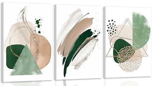 3Pcs Framed Sage Green Minimalist Geometric Abstract Wall Art (3 Count)