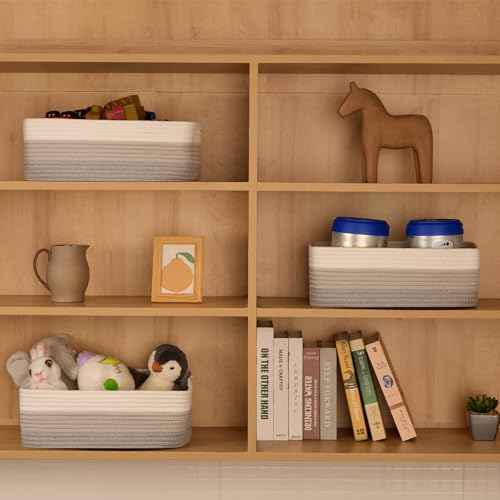 Large Shallow Organizing Baskets 15x11x5.1 Inches (4 Count)