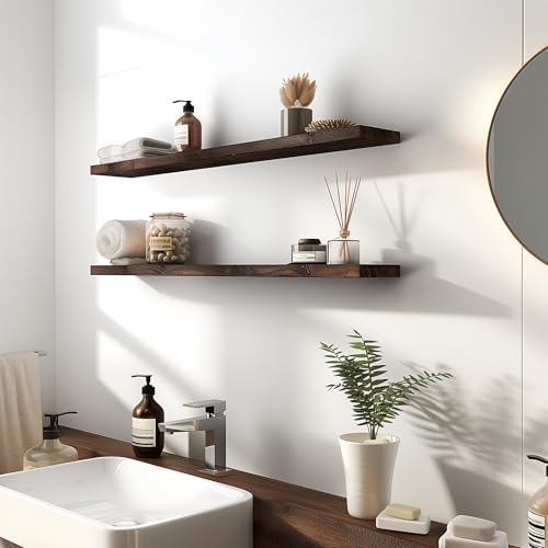 48 Inch Floating Shelves for Wall Rustic Brown Wood Wall Shelves for Bedroom Set of 4 (4 Count)