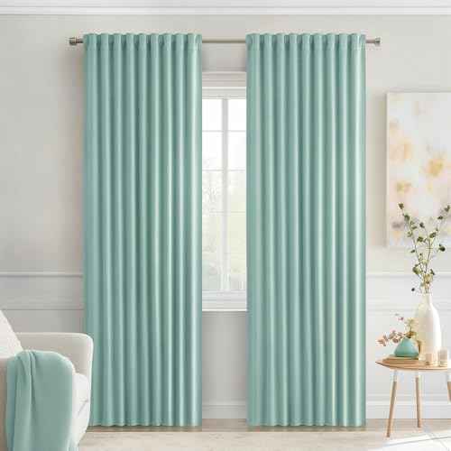 Aqua Back Tab Blackout Curtains 52x84 Inch Length 2 Panels Set (2 Count)