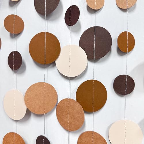 Ombre Brown Party Decorations Polka Dots Garlands Cream Tan Brown Boho Hanging Paper Circle Dots Streamer for Neutral Rustic Cowboy Western Teddy Bear Birthday Wedding Woodland Party Decor