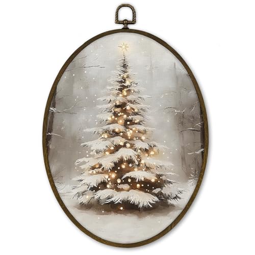 Vintage Winter Christmas Tree Wall Art Decor Framed
