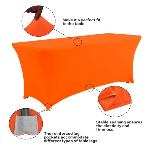2 Pack 6FT Table Cloth for Rectangular Spandex Orange Table Cover (2 Count)