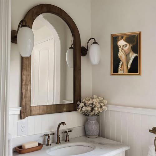 Funny Bathroom Wall Art Vintage Gold Framed Humorous Toilet Woman Covering Nose Printing Mid Century Amusing Lady Bad Smell Poster Farmhouse Wall Decor for Restroom