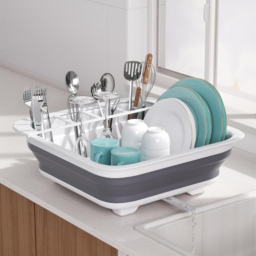 Collapsible Dish Drying Rack for RV Campers Portable Dinnerware Drainer Organizer for Kitchen Travel Trailer