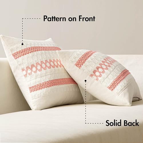 Set of 2 Coral Red Boho Decorative Pillow Covers 18x18 Inch (2 Count)
