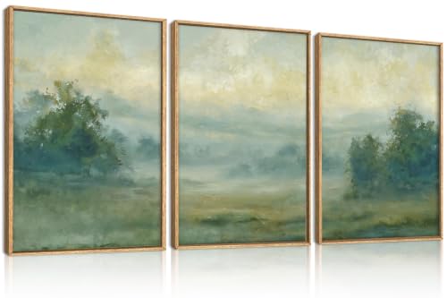 Green Abstract Minimalist Framed Canvas Wall Art