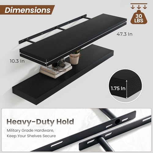 Floating Shelves 47.2" W x 10.3" D Black Set of 2 (2 Count)