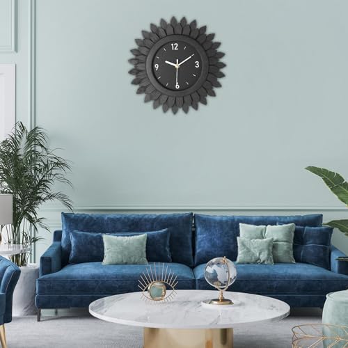 Wall Clock Battery Operated 12 Inch Rustic Wooden Boho Sunburst Decorative Wall Clock Silent Non