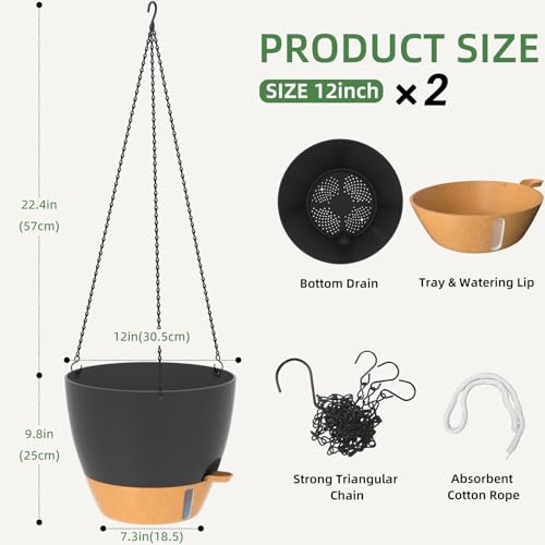 12 Inch Hanging Planters for Indoor Outdoor Plants (2 Count)