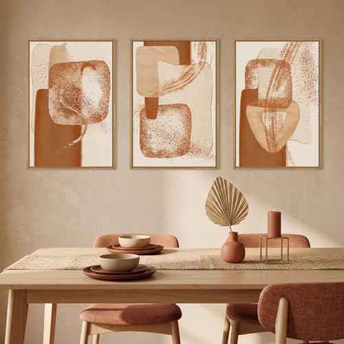 Neutral Orange Abstract Framed Canvas Wall Art Set