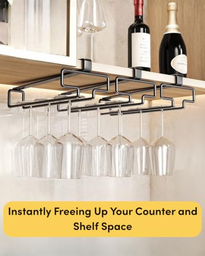 Wine Glass Holder 2PCS Stemware Rack Hanger Under Cabinet Wine Glass Rack Kitchen Hanging Storage Rack Organizer