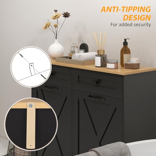 Tilt Out Laundry Hamper Cabinet with 2 Removable Baskets