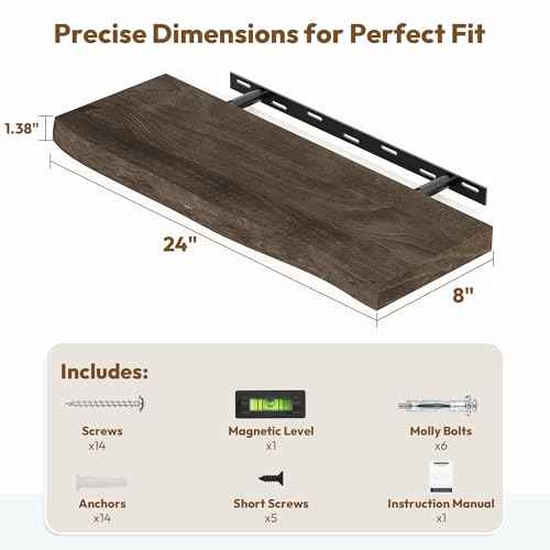 Wood Floating Shelves Live Edge 24” Set of 2 (2 Count)