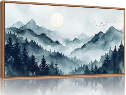 Large Foggy Mountain Framed Canvas Wall Art