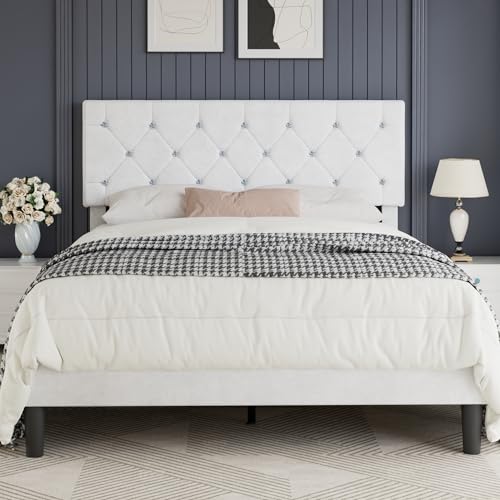 Queen Size Bed Frame with Diamond Tufted Headboard