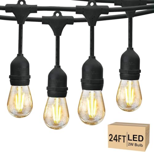 24 FT Outdoor String Lights LED 2W S14 Commercial Grade Waterproof (24 Foot)