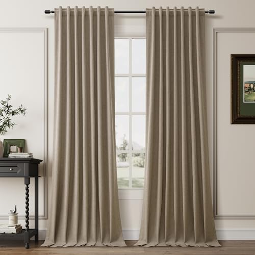 100% Blackout Linen Curtains for Bedroom 84 inches Long