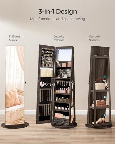 6 LEDs Mirror Jewelry Cabinet Organizer