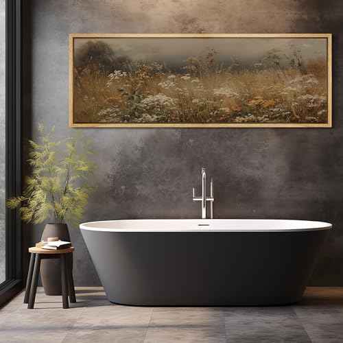 Large Framed Canvas Print Wall Art Autumn Meadow Landscape Rustic Field Illustrations Antique Retro Fine Art Illustrations Decorative Colorful for Bedroom