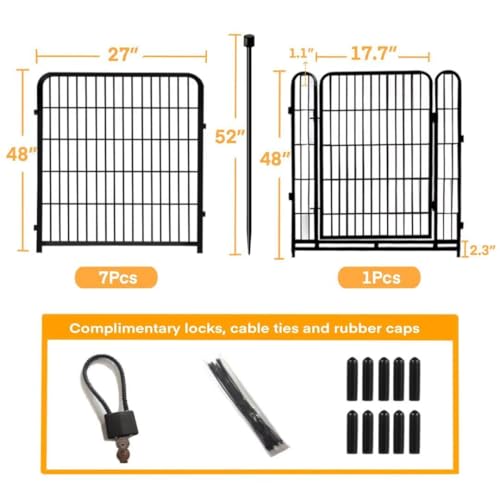 48 in(H) Decorative Garden Fence with Gate,8 Panels Total 17.7 Ft(L) Heavy Duty Iron Animal Barrier Fence for Yard,Suitable for Indoor Pet Or Outdoor Dog Fencing, Garden Border Fence (90 Sq Ft)