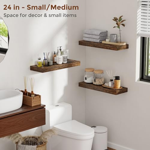 51 Inch Floating Shelves for Wall 8 Inch Deep Rustic Brown Shelves Set of 2
