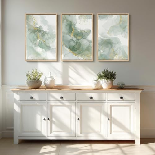 Framed Sage Green Abstract Wall Art for Bedroom (3 Count)