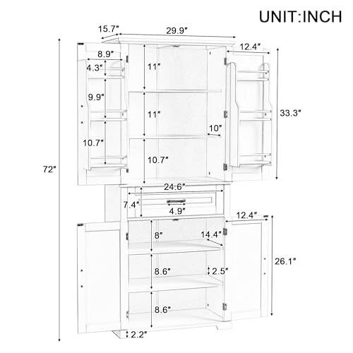 72.2" Tall Storage Cabinet with 4 Doors and Drawer