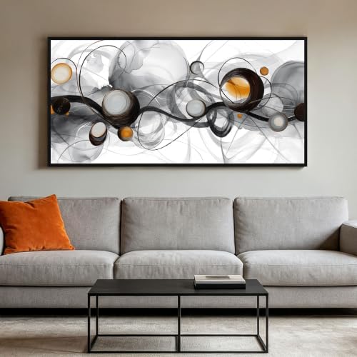 Abstract Wall Art for Living Room Black White Orange Picture 58x29 Inches