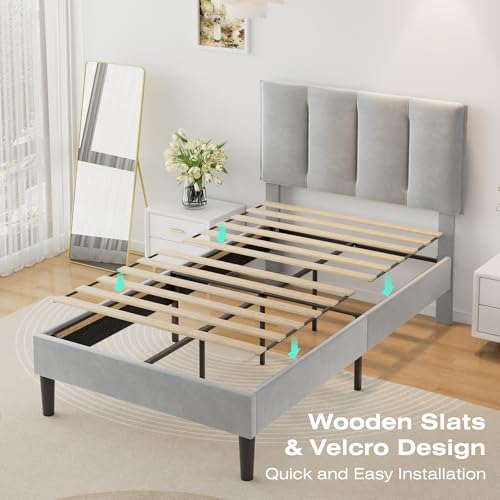 Twin Size Bed Frame with Upholstered Headboard