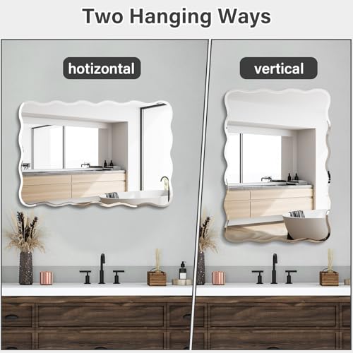 24x36 Inch Frameless Wavy Wall Mirror for Bathroom Sink