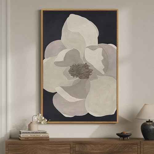 Large Framed Neutral Black and White Floral Wall Art