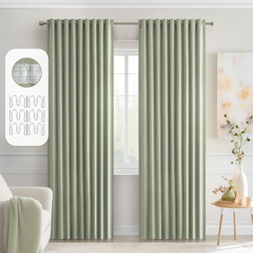 Sage Green Back Tab Blackout Curtains 52x84 Inch Length 2 Panels Set (2 Count)