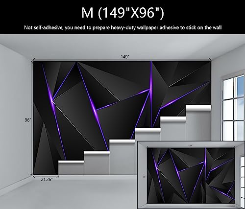 3D Black and Purple Geometric Wallpaper Mural for Game Room