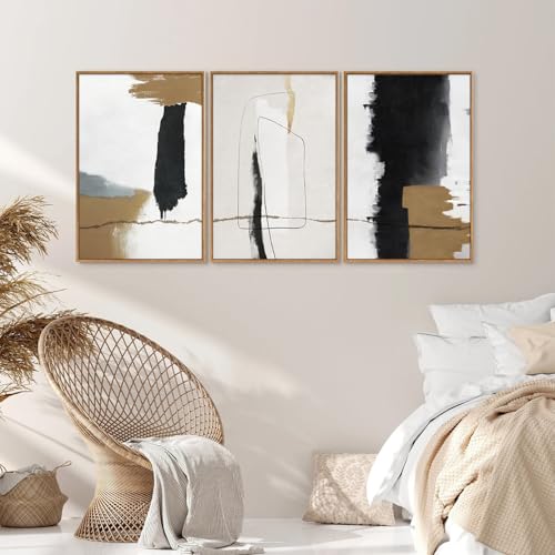 Black and White Abstract Framed Canvas Wall Art Set of 3