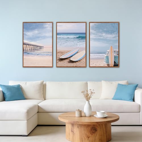 KAlRNE Framed Coastal Wall Decor Seaside Beach Wall Art Set (3 Count)