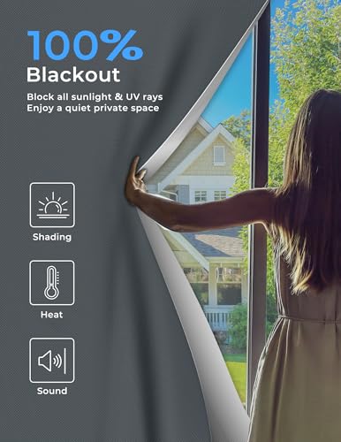 Blackout Curtains for Bedroom 114"x57" Portable No Drill Black Out Curtains with Heat