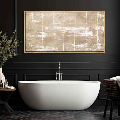 Extra Large Framed Canvas Print Wall Art Beige White Abstract Antique Retro Fine Art Illustrations Decorative Colorful for Bedroom