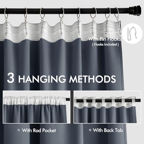 Stone Blue Back Tab Blackout Curtains 52x108 Inch Long 2 Panels Set (2 Count)