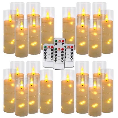 24 Pack Flameless Candles with Embedded Star String Fairy Lights