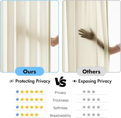 Cream Beige Privacy Sheer Curtains 2 Panels 42W x 72L (2 Count)