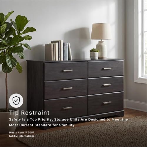 Belachime 6 Drawer Black Wood Bedroom Dresser