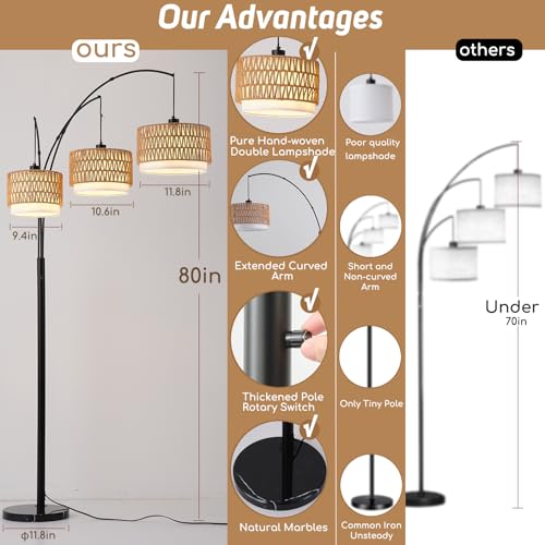 80'' Rattan Arc Floor Lamp for Living Room