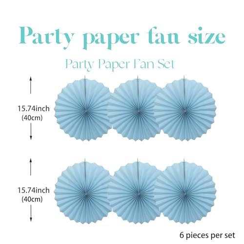 Light Blue Party Decorations Baby Blue Hanging Paper Fans DIY Set 16in