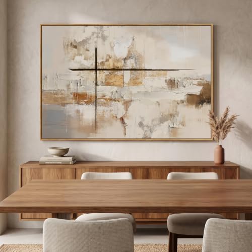 Extra Large Framed Neutral Beige Abstract Wall Art