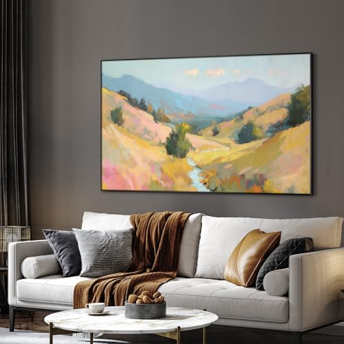 36"x60" Extra Large Framed Wall Art Golden Valley Light Landscape Illustration for Home Living Room Bedroom Decor