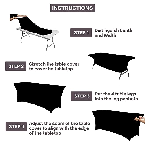 4FT Black Table Cloth for Rectangular Spandex Table Cover