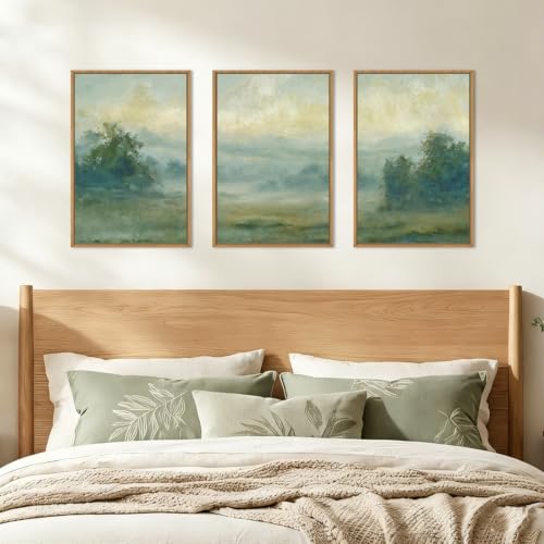 Green Abstract Minimalist Framed Canvas Wall Art